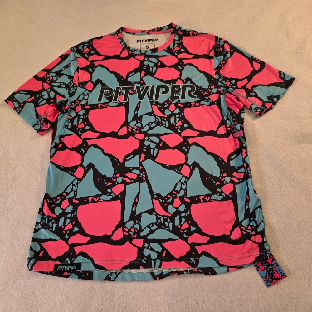 Pit Viper Nightfall Safari Tech Tee Mens Small Pink Blue Abstract Performance T